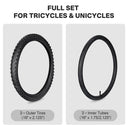 Yescom 16"-24" Opt. Bicycle Tires & Tubes 3-Pack for Trike & Unicycle