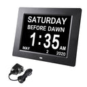Yescom 8in Large Digital Calendar Day Clock with 6-Alarm Black/White