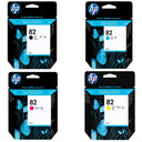 New, Pre-Owned - HP 82 28-ml Black, Magenta, Cyan, Yellow Ink Cartridge, 4 Pack