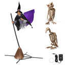 Yescom 9Ft Animated Flying Witch with Broom, Vulture & Owl Skeletons