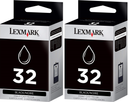New, Pre-Owned - Lexmark (18C0533) NO.32  Ink Cartridges (Black, 2-Pack)