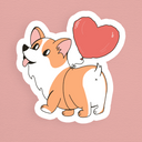 Corgi Floating On A Balloon | Illustrated Cute Vinyl Sticker