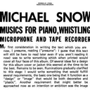 MICHAEL SNOW - Musics For Piano, Whistling, Microphone And Tape Recorder [Vinyl]